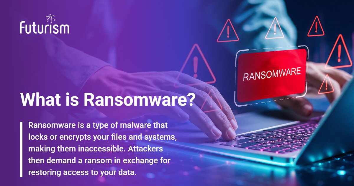 Futurismcyber's tweet photo. This #CybersecurityAwarenessMonth, we're putting #ransomware in focus. 
Why? Because ransomware attacks occur every 11 seconds. And the greatest damage often comes after the attack through downtime, lost revenue, and operational disruption.

Get help now: https://t.co/1UoLwN8xWj https://t.co/FfL7r0RXr6