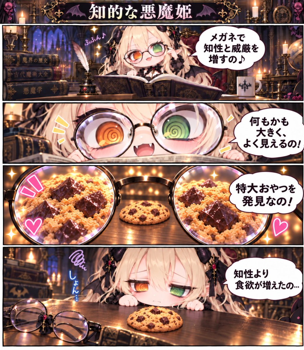 kanalia12311's tweet photo. 「今日はメガネの日なの」😈🧡💚

#AI漫画 #４コマ漫画 #カナリア劇場 #AIart #カナリア https://t.co/THgyrfWPHI