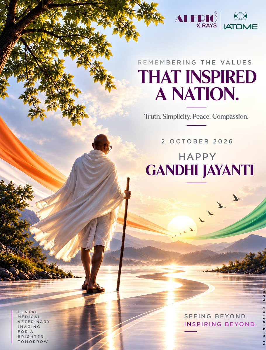 ALERIOXRAYS's tweet photo. Remembering the Values That Inspired a Nation. 🇮🇳

Truth. Simplicity. Peace. Compassion.

On Gandhi Jayanti, we honour the values that continue to inspire a better tomorrow.

Seeing Beyond. Inspiring Beyond.

#GandhiJayanti #MahatmaGandhi #ALERIO #IATOME #MadeInIndia https://t.co/40kBqe1cUU