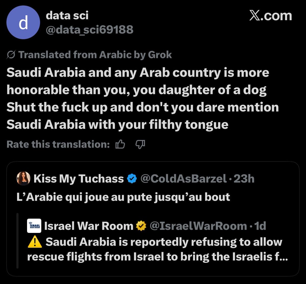 ColdAsBarzel's tweet photo. Ils sont gentils vos amis les saoudiens .. 
depuis hier mes mentions sont remplis de déchets .. ces fdp ne veulent plus me lâcher https://t.co/q8BuVWLagr