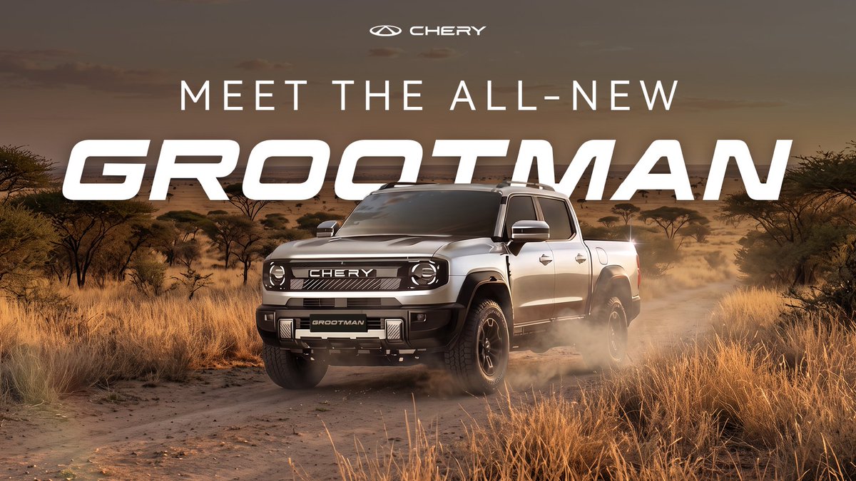 SA_Chery's tweet photo. THE WAIT IS OVER.
You named it. We listened.

After thousands of voices, countless ideas and one big question, we can finally reveal the name of Chery’s new bakkie:

GROOTMAN

A name chosen with South Africa in mind, and a bakkie made for the road ahead. The Grootman has arrived... The most South African Chinese Car.