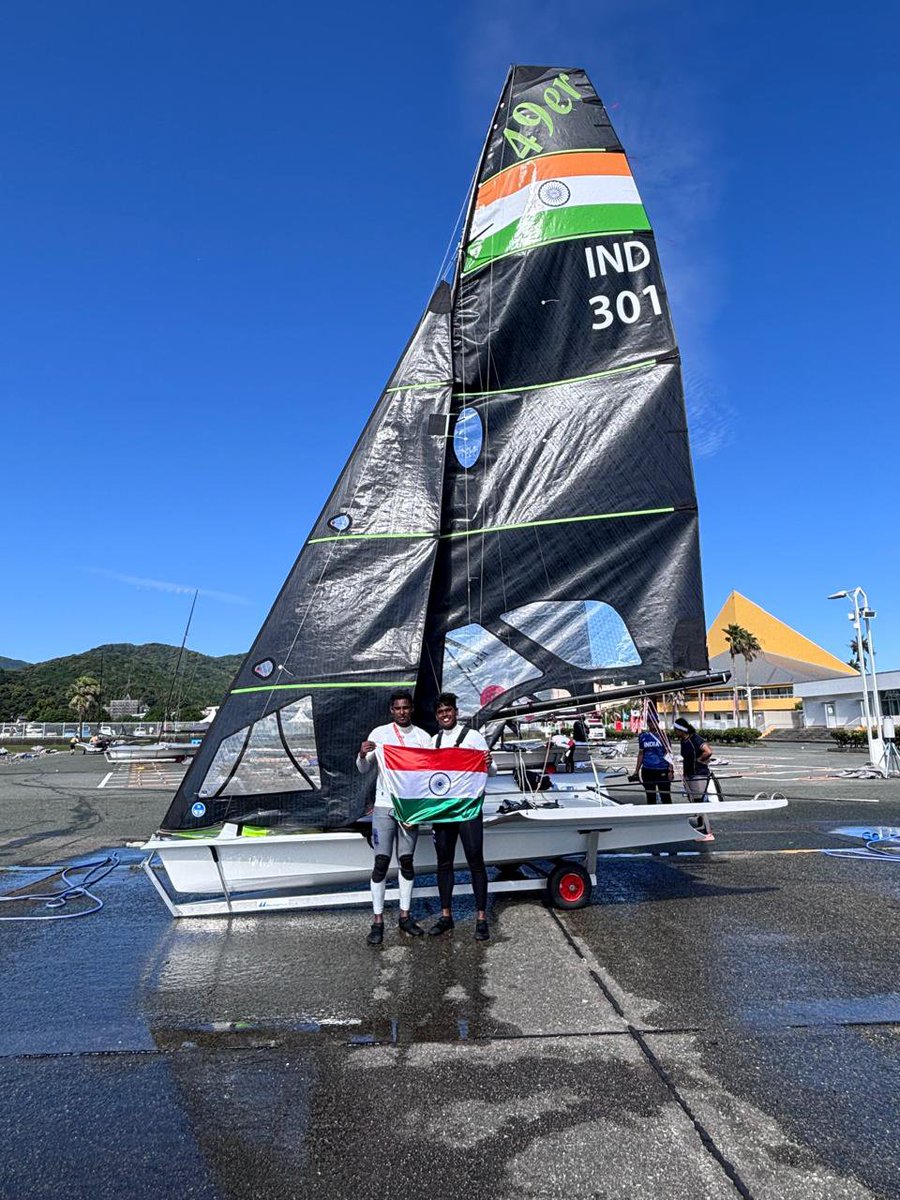 YAIUpdates's tweet photo. Manu and Prince put up a great show and are finally rewarded for years of hardwork with a Silver medal at the Asian Games 2026 in Sailing 49er class. Certainly peaked at the right time and punched way above their ranking. Big congratulations to both Manu and Prince. https://t.co/jC9wcK1sWm