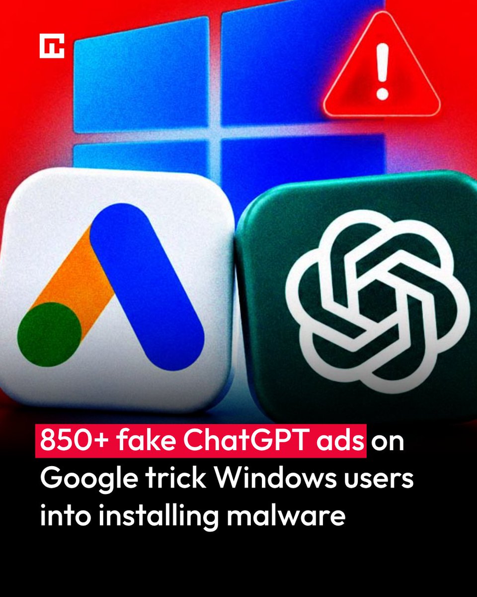 Cybernews's tweet photo. Researchers at Island say that attackers are creating their own content inside ChatGPT – via CustomGPT – and then buying Google ads to direct people to it. Full article ➡️ https://t.co/6efhjJn4BB https://t.co/s0d0qmCW0R