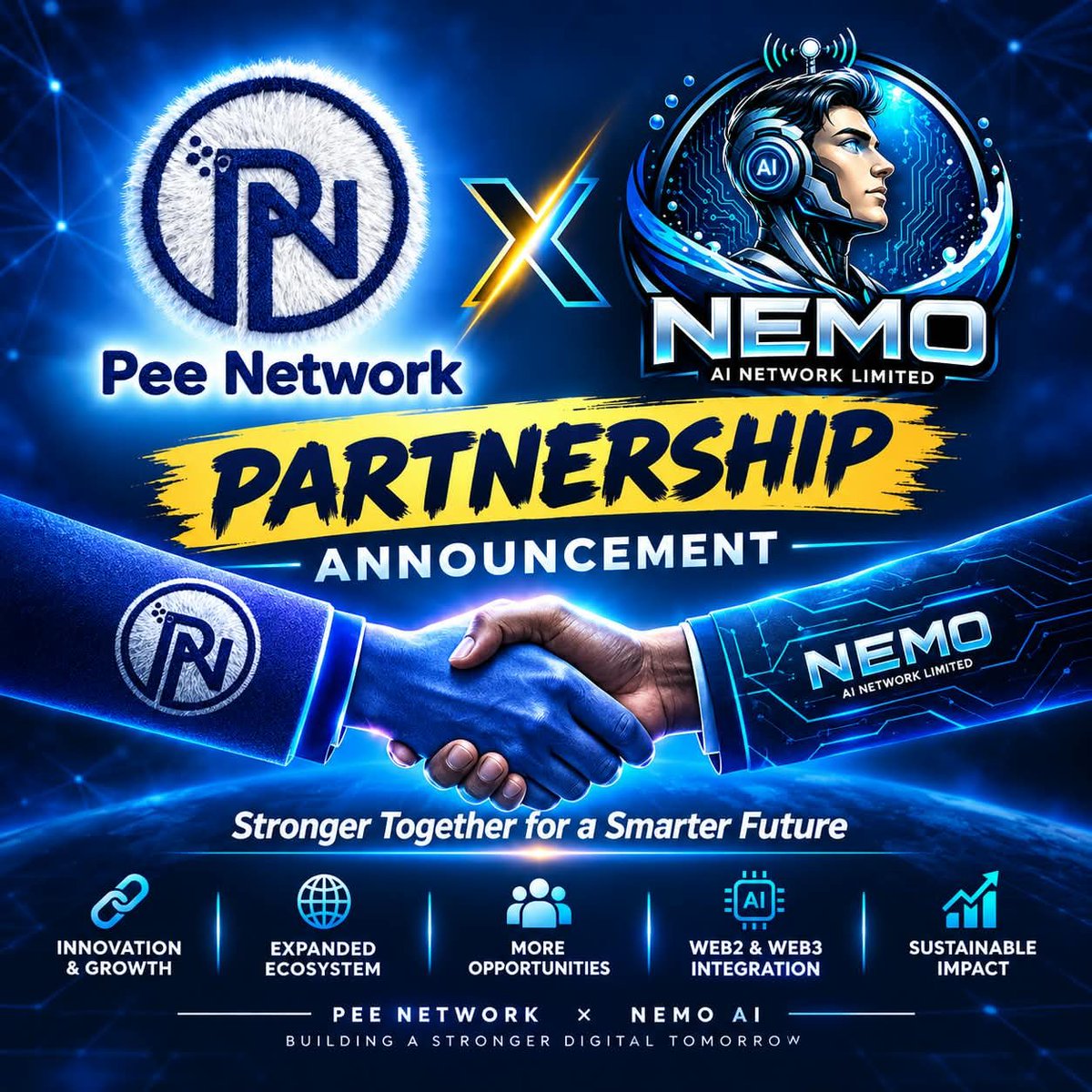 PeeNetwork_tech's tweet photo. We’re excited to announce a new partnership between Pee Network and @NEMO_AI_HUB, a team focused on building powerful AI systems and intelligent tools.

This collaboration brings together blockchain infrastructure and artificial intelligence with opportunities for knowledge sharing, ecosystem growth, and future integration.

HURRAY!

#PeeNetwork #NemoAI #AI #Web3 #Partnership