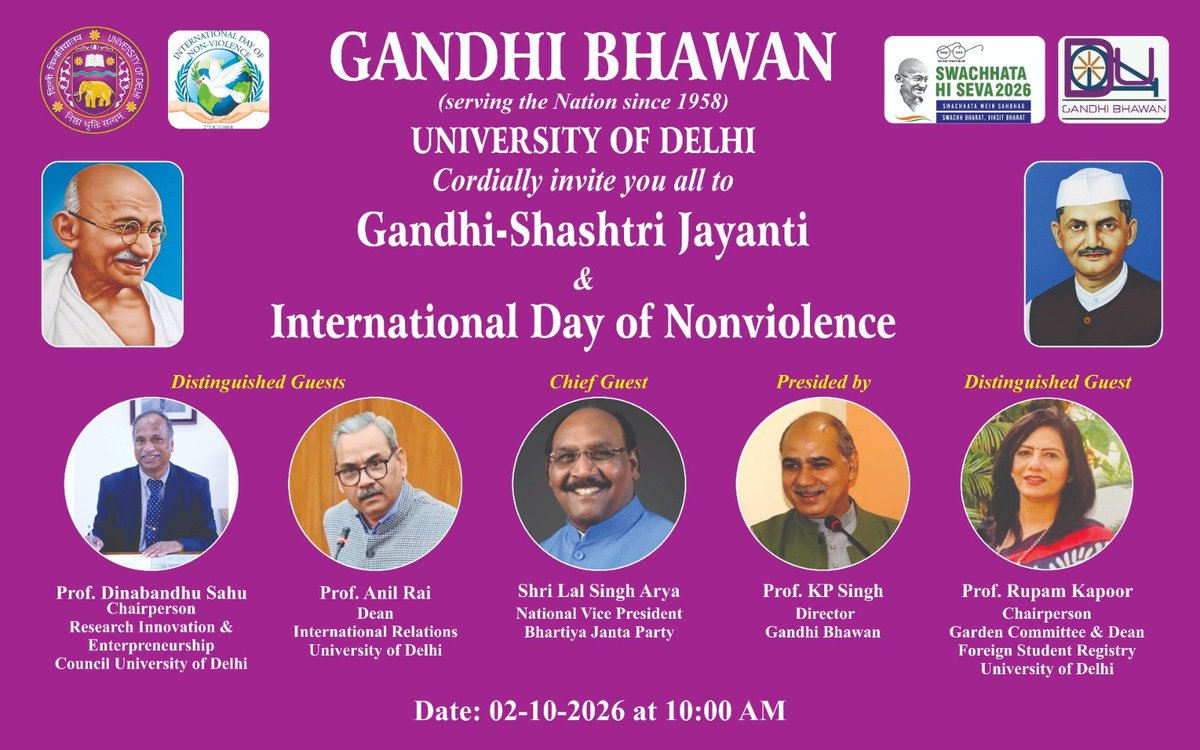 kpsingh330's tweet photo. GB cordially invites to join tomorrow two important event 
Gandhi Jayanti Celebrations and Free Health Check-up.  Request to kindly join in maximum numbers. Regards 
Gandhi Bhawan Parivaar https://t.co/p46EVcum7s