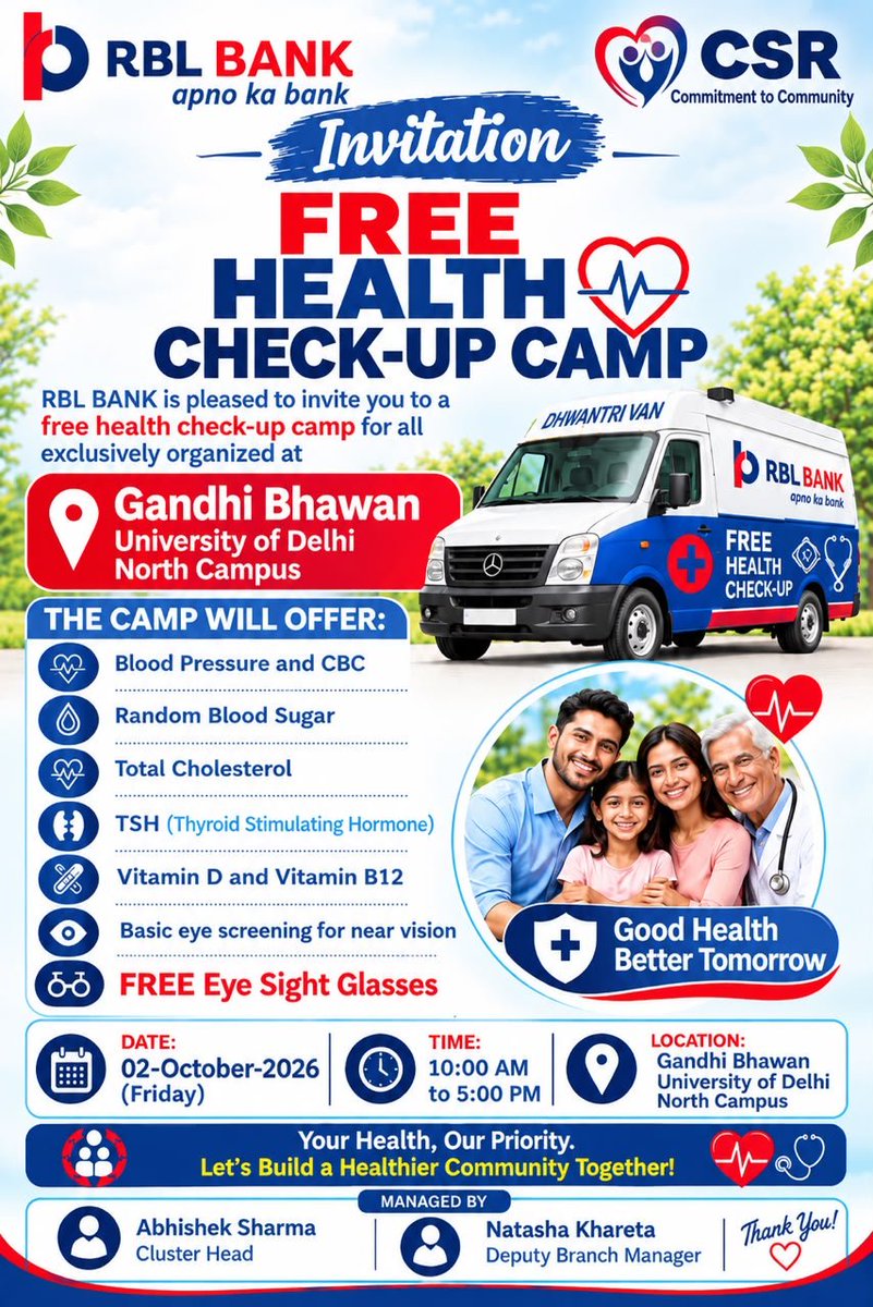 kpsingh330's tweet photo. GB cordially invites to join tomorrow two important event 
Gandhi Jayanti Celebrations and Free Health Check-up.  Request to kindly join in maximum numbers. Regards 
Gandhi Bhawan Parivaar https://t.co/p46EVcum7s