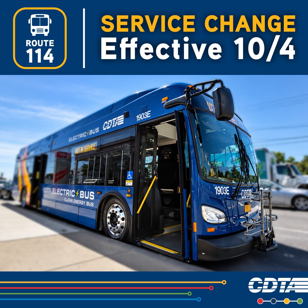 CDTA's tweet photo. 📢 Route 114 customers 📢 Beginning Sunday, Oct. 4, Route 114 will end at the Joseph L. Bruno Rail Station and will no longer serve the UAlbany Health Sciences Campus area. Customers can use Route 233 for access nearby. Plan ahead and view service details: https://t.co/OtAtECxmjF https://t.co/LyJ4ZW1S1A
