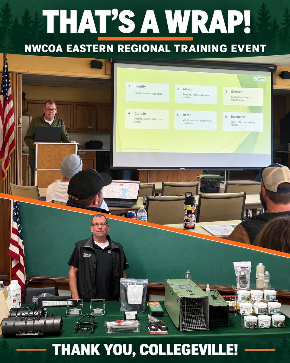 ShopWCS's tweet photo. That’s a wrap on the NWCOA Eastern Regional Training Event! Thank you to everyone who joined us in Collegeville, connected with the WCS team. We appreciated the opportunity to share practical bird management strategies and showcase our wildlife control solutions! https://t.co/XUjYdOtrU2