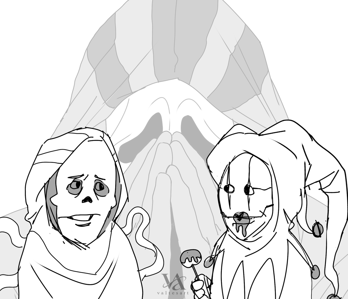 valtesart's tweet photo. and here’s day 1 of inktober!!! today’s prompt is “apple” and tbh i had a ton of ideas, but i went with a silly drawing that somehow turned into a mini comic. wraith is such a little goof, i love him in this skin

#dbdart #dbd #wraith #ghostface #deadbydaylight https://t.co/9dfZp7i63o