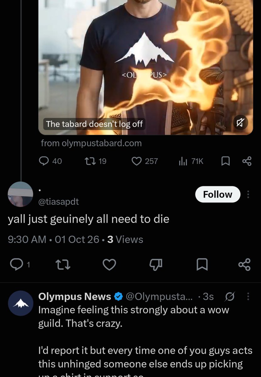 Olympustabard's tweet photo. Another day... another death threat for the WoW guild I play in. https://t.co/HMafXL58uW