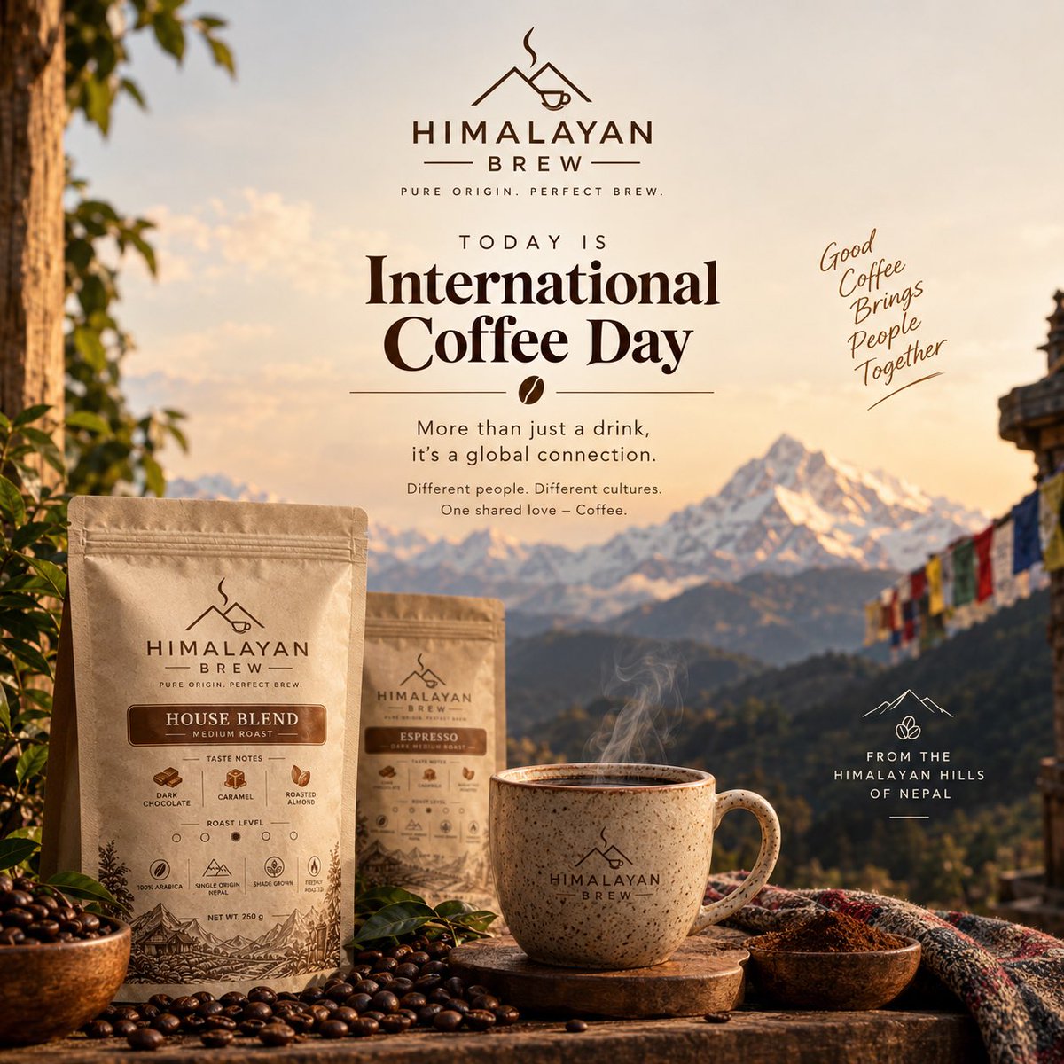 Brew_himalayan's tweet photo. Happy International Coffee Day! ☕🇳🇵

More than just a drink — coffee brings people, cultures, and stories together.

From the Himalayan hills of Nepal to your everyday cup, we’re celebrating the craft, aroma, and journey behind every bean. https://t.co/5jzuJwTII6