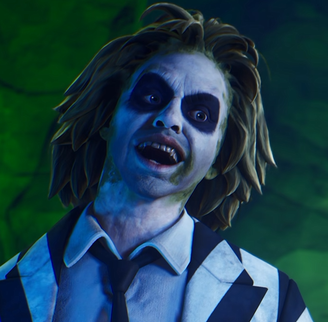 SonicpoX's tweet photo. I'm probably way more excited than I should be for BEETLEJUICE coming to fortnite! 💚💚💚 https://t.co/gQDnlnWZi6
