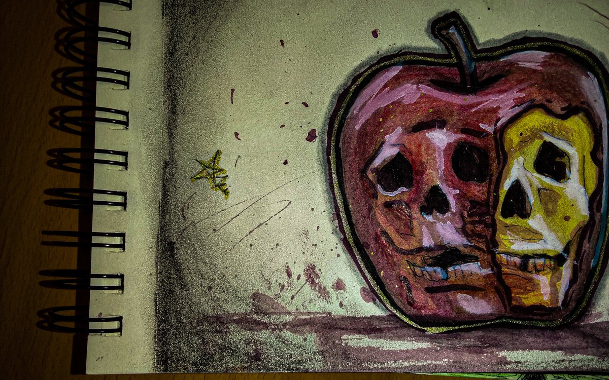 stareatarchive's tweet photo. ARCHIVE 001— SWEET DECAY 
an apple a day keeps the reaper away... well, maybe not this one.
@inktober #inktober2026 #smallartist #darkart #goth #noai https://t.co/k1IeCm2yvm