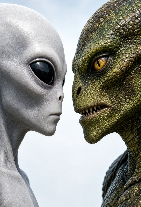 overclassifiedx's tweet photo. Now that Grusch has said the reptilians are at war with the Grays, does that make the Grays the good guys? 

Is it a case of “the enemy of my enemy is my friend”? https://t.co/GtO7lnzxPI