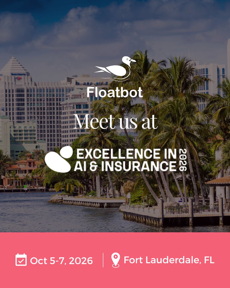 floatbot's tweet photo. Next stop: @Insurity's Excellence in #AI &amp; #Insurance conference, October 5–7. 🌴
 
Our team will be on the floor all three days, demonstrating #AIAgents that absorb call volume, accelerate turnaround, and cut service costs without disrupting your core systems.

#Excellence2026 https://t.co/azgzQs2Oln