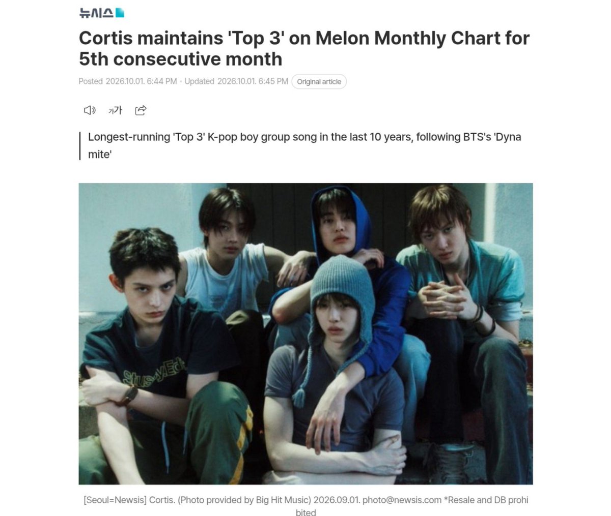 cortisshinez's tweet photo. CORTIS is rulling the Top 3 spot on Melon Charts for 5th consecutive months, the aura 🔥

"In the last 10 years, the only K-pop boy group songs to remain in the top 3 of the Melon monthly chart for more than five months are 'Dynamite' by BTS and 'REDRED' by CORTIS" https://t.co/RGCG2YftXJ