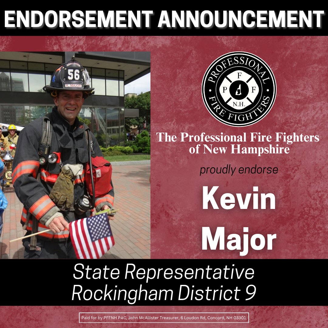 PFFNH's tweet photo. With 32 years of service as a fire fighter/EMT and currently serving as a Captain on the Sandown Fire Department, Kevin brings proven leadership, integrity, and deep dedication to supporting first responders. We know he will be a strong, reliable voice at the State House. https://t.co/OZt9BImG4w