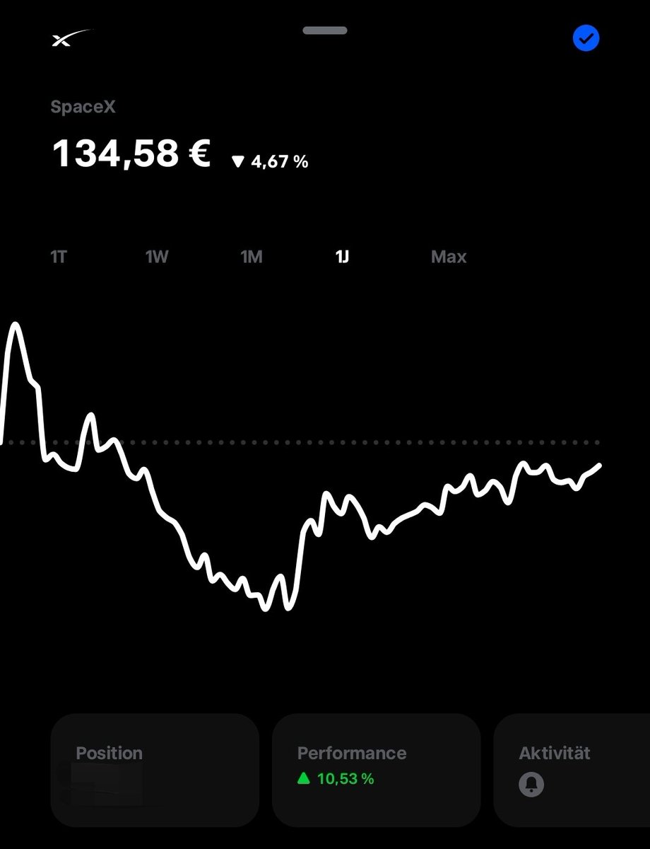 Schyvii's tweet photo. 🛸 Läuft aktuell ganz gut mit SpaceX 🛸

​Liege jetzt bei knapp +10 % im Plus. Wollte nur mal ein kleines Update teilen – bin bisher echt super zufrieden mit der Entwicklung im Depot.

✨️ Habt ihr $SPCX bei euch im Depot? 🚀

​(Keine Anlageberatung/Empfehlung, nur mein persönliches Depot-Update!)

#SpaceX #Investing #Aktien #DepotUpdate