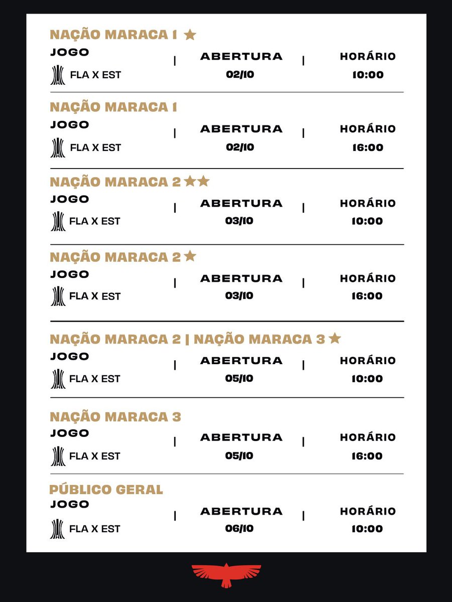 Flamengo's tweet photo. É PELO PENTA! 🔴⚫

Nação, amanhã começam as vendas para o jogo de volta da semifinal da CONMEBOL Libertadores. Confira os horários de abertura do seu plano e garanta o seu lugar no Maraca.

🎟️ Acesse o site e garanta já o seu ingresso:
https://t.co/nqvOZwfkTz https://t.co/yDGvTj6KlG