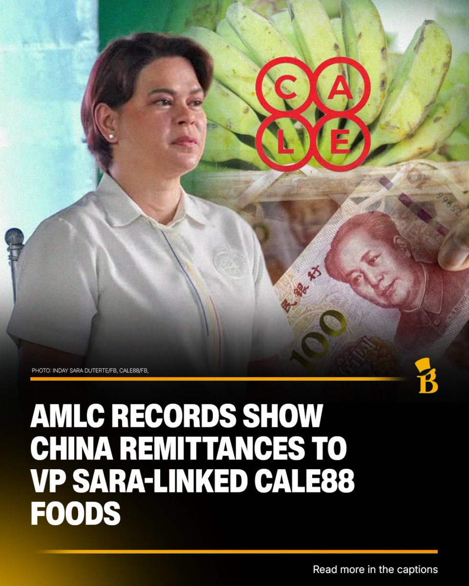 bncdotph's tweet photo. CHINA REMITTANCES TO SARA-LINKED FIRM?

AMLC records submitted to the Senate impeachment court reportedly show inward remittances from China and other countries to Cale88 Foods Corp., a company linked to Vice President Sara Duterte.

House lead prosecutor Gerville Luistro declined to give further details, citing the sub judice rule and the possible P30,000 fine.

READ HERE: https://t.co/Z5bPNU9FFN