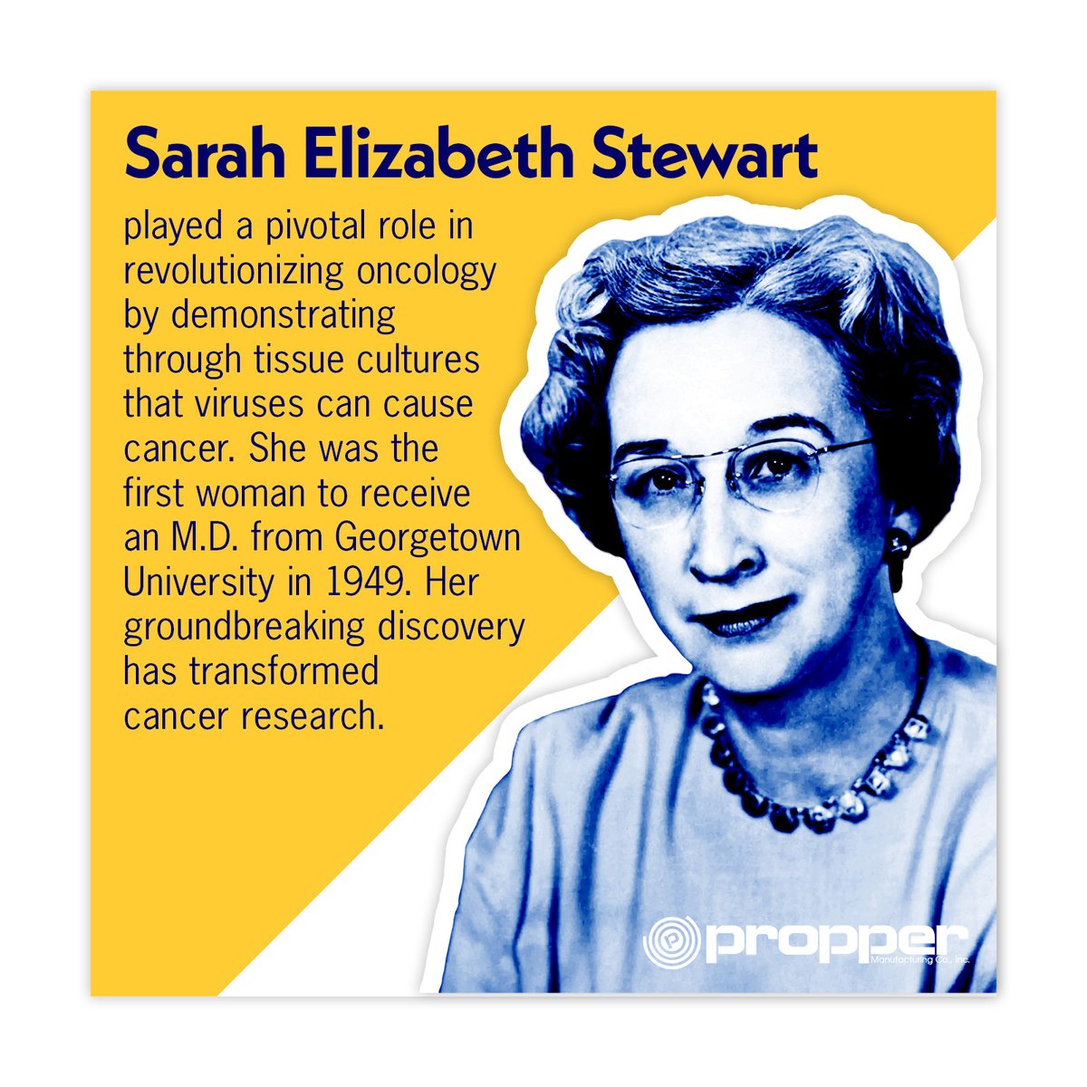 PropperMfg's tweet photo. Dr. Sarah Elizabeth Stewart was a trailblazing Mexican American scientist who revolutionized viral oncology by proving that viruses can cause cancer. She shattered barriers for women &amp; Hispanic leaders in STEM.

#HispanicHeritageMonth #MexicanAmerican #WomenInSTEM #CancerResearch https://t.co/CoJEtmEt8j