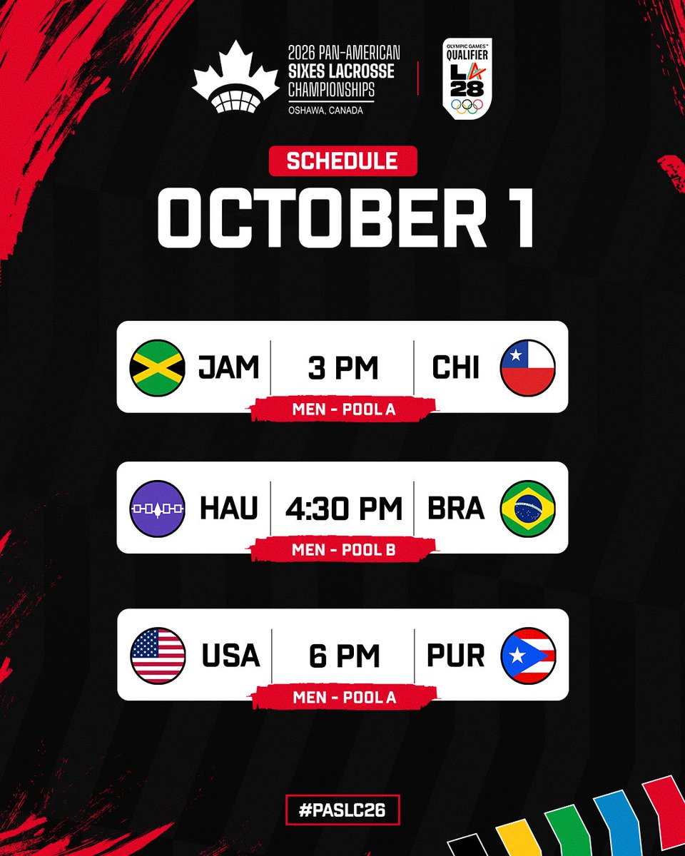 WorldLacrosse's tweet photo. Three men's games to look forward to today with plenty on the line! 🥍

Every game counts on the road to #LA28, and you can watch it all live on WL TV ▶️ https://t.co/ZqfYekJ794

#PASLC26 #Lacrosse https://t.co/HPCRIaBhlX