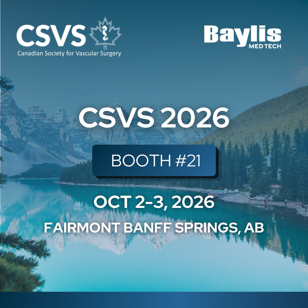 BaylisMedTech's tweet photo. We are excited to be attending the CSVS 2026 Annual Meeting at the Fairmont Banff!
Join us at at booth #21 to explore how our vascular solutions are transforming patient care.
@CanadianSVS #CanadianVascularSurgery #VascularSurgery #VascularCommunity #CSVS2026 https://t.co/xn14ZJP6Ae