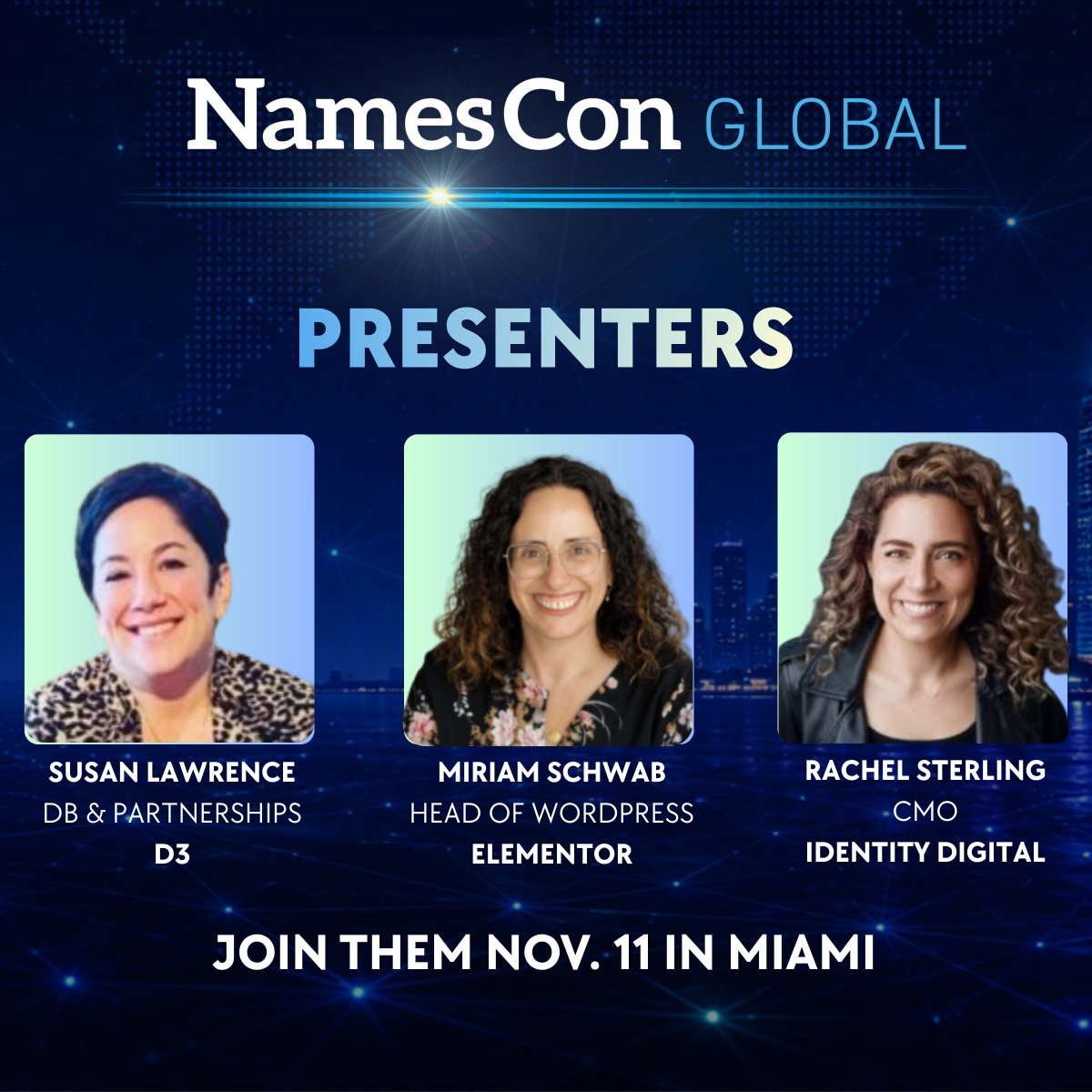 NamesCon's tweet photo. We are thrilled to bring the Women of the Web Lunch back to #CloudFestAmericas and #NamesCon!

Designed as a community gathering rather than simply another conference session, the luncheon creates space for women working across cloud, hosting, domains, agencies, infrastructure, digital services, and the broader Internet ecosystem to meet one another, exchange experiences, and strengthen relationships across parts of the industry that do not always have enough opportunities to connect.

Presenters Include:

Susan Lawrence, DB & Partnerships at @D3inc 
Miriam Schwab, Head of WordPress at @elemntor 
Rachel Sterling, CMO at @IdentityDig  

Sponsored by D3 and Identity Digital Inc.

Learn more here: https://t.co/T4Sx84xG85