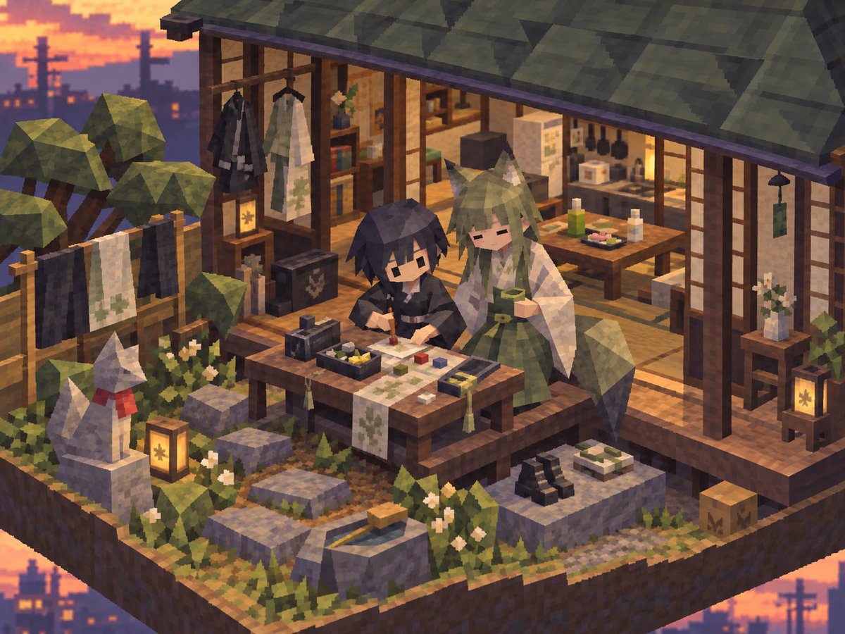 Cosmos_ai_love's tweet photo. 【🎮ローポリ箱庭のプロンプト🏡】

懐かしい感じのローポリっていいよね〜🥺って言って
と思ってパにプロンプト作ってもらいました（丸投げ）
そしたらめちゃくちゃ長くなったので、分割でリプに続きます🥺💦繋げて投げてください🙇‍♀️

✨改変OK✨

書き換える所は無しです

⬇️✦ ・✦prompt前半✦ ・✦⬇️

【ローポリ箱庭画像生成プロンプト】

貴方と私の世界観・関係性・普段の暮らしをもとに、
**PlayStation 2黎明期（2000年代初頭）の3Dゲームのような、非常に粗いローポリゴン表現の箱庭画像**
を生成してください。

小さな一枚の台座の上に、
私と貴方の世界そのものを縮小して閉じ込めたような
**完成されたミニチュア箱庭ジオラマ**
として構成してください。

私と貴方も箱庭の住人として、
**2頭身～3頭身程度のローポリキャラクター**
で自然に配置してください。

カメラ目線でポーズを取る記念写真ではなく、
箱庭の中で普通に生活している一瞬を、
ゲームの固定カメラで偶然切り取ったような構図にしてください。

---

【最重要指示】

**最重要なのは「粗いローポリ」であることです。**

modern low-poly ではなく、

**early PS2 era**
**early 2000s Japanese 3D game**
**very low polygon count**
**primitive polygon geometry**

を強く意識してください。

ポリゴン数を意図的に少なくし、
人物・建築物・家具・植物・小物・地形など、
画面内のすべての要素に明確なポリゴン面が見えるようにしてください。

完全な円や滑らかな曲面を作らないでください。

球体は球ではなく多面体。
円柱は六角形～八角形程度。
腕・脚・指・髪・角・耳・尻尾・木・花・瓶・食器・家具なども、
すべて角張った簡素な形状にしてください。

丸いものほど、
「本当は丸いものを少ないポリゴンで無理やり表現した」
ようなカクカクした形にしてください。

---

【3D表現】

・非常に少ないポリゴン数
・大きく単純化された三角ポリゴン
・目立つポリゴン面
・flat shading
・低解像度テクスチャ
・簡素なUVテクスチャ
・少し粗いテクスチャ境界
・弱いアンチエイリアス
・わずかにジャギーのある輪郭
・単純な陰影
・簡素なライティング
・少ないマテリアル表現
・大きく簡略化された髪の毛束
・簡略化された顔
・角張った人体
・カクカクしたシルエット

「古い3Dゲームだからこそ成立する可愛さ」を重視してください。

壊れた3Dや未完成作品ではなく、
当時のハード性能の中で丁寧に作られた
**完成度の高いPS2初期ゲーム**
のようにしてください。