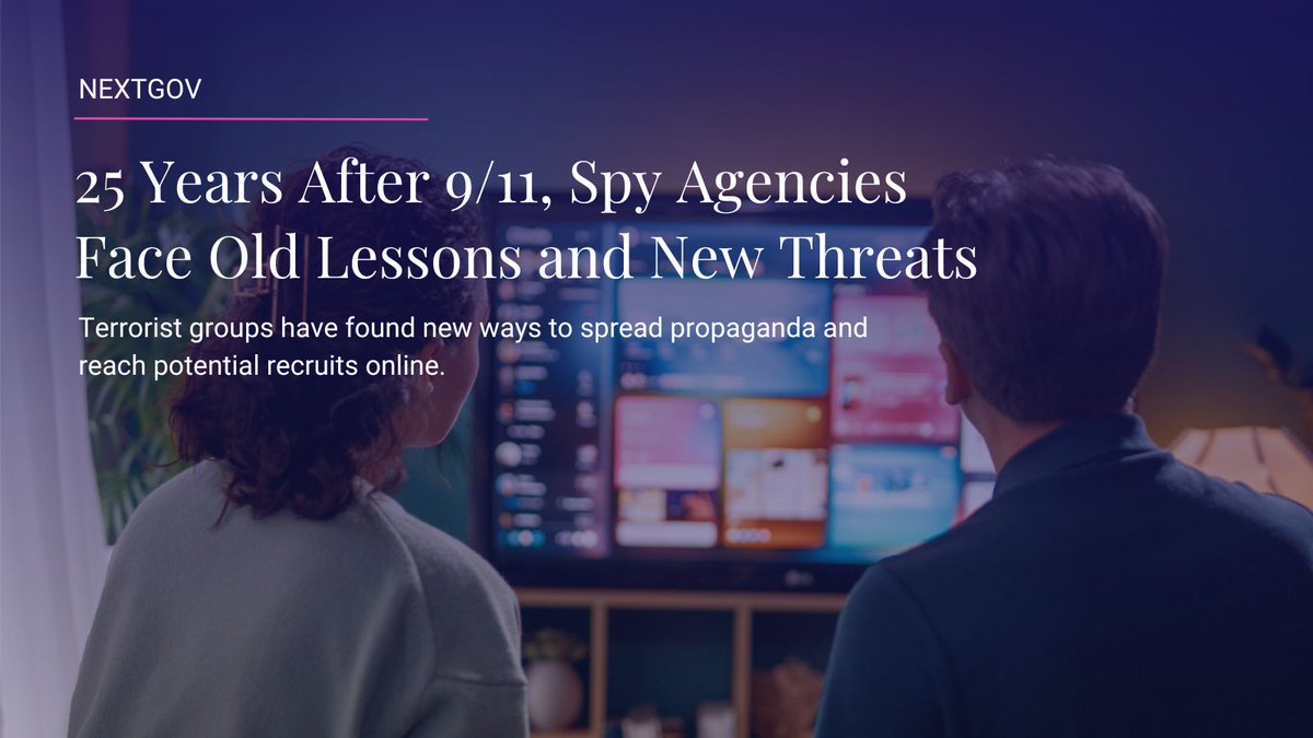 4SaferInternet's tweet photo. Nextgov/FCW cited DCA and risk3sixty’s latest research in its look at how national security threats have evolved 25 years after 9/11.

DCA’s investigation found terrorist-linked broadcasters on 17 of 25 piracy-based TV services tested, with Al-Manar appearing on all 17. https://t.co/HeDqAbijcJ