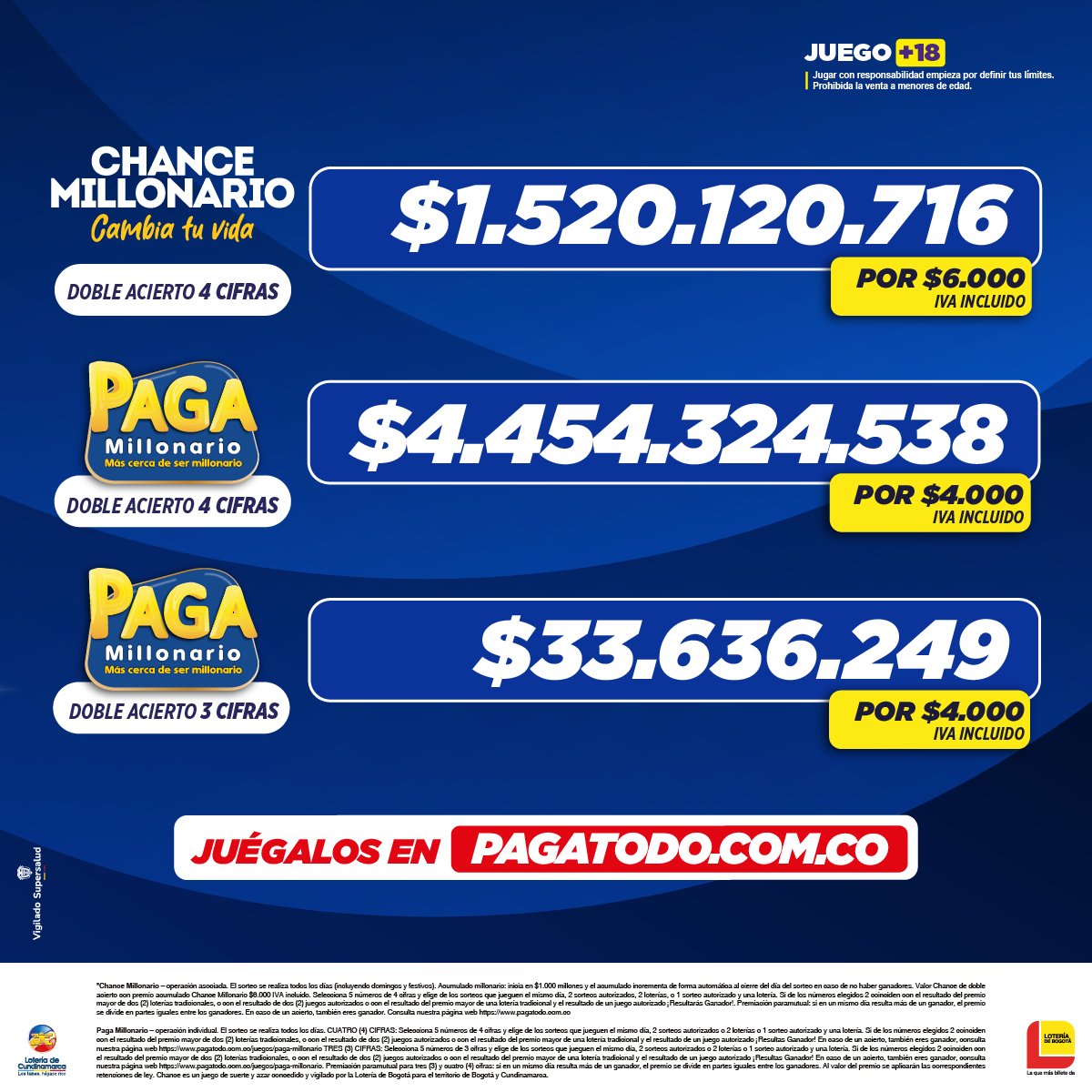 pagatodo's tweet photo. ⭐ ¡Más de $6.008 millones en acumulados del Combo Millonario podrían estar esperándote!
🎯 Juégalo por solo $14.000 IVA incluido en https://t.co/CpxBrzVAwC, 📲 https://t.co/7pCaDPJMdC o en tu punto Paga Todo favorito.
🍀 Atrévete a jugar y descubre qué tan cerca estás de cumplir tus sueños.