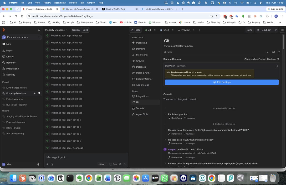 skywalters's tweet photo. @ReplitSupport @amasad @Replit HI

Sorry to say, the issue is back and worse

Please see the screenshots attached

Now all GitHub connections to all my projects are not working, and I can't even reattach them in the integration panes

Regards

Marc https://t.co/dJ36YDrzZl