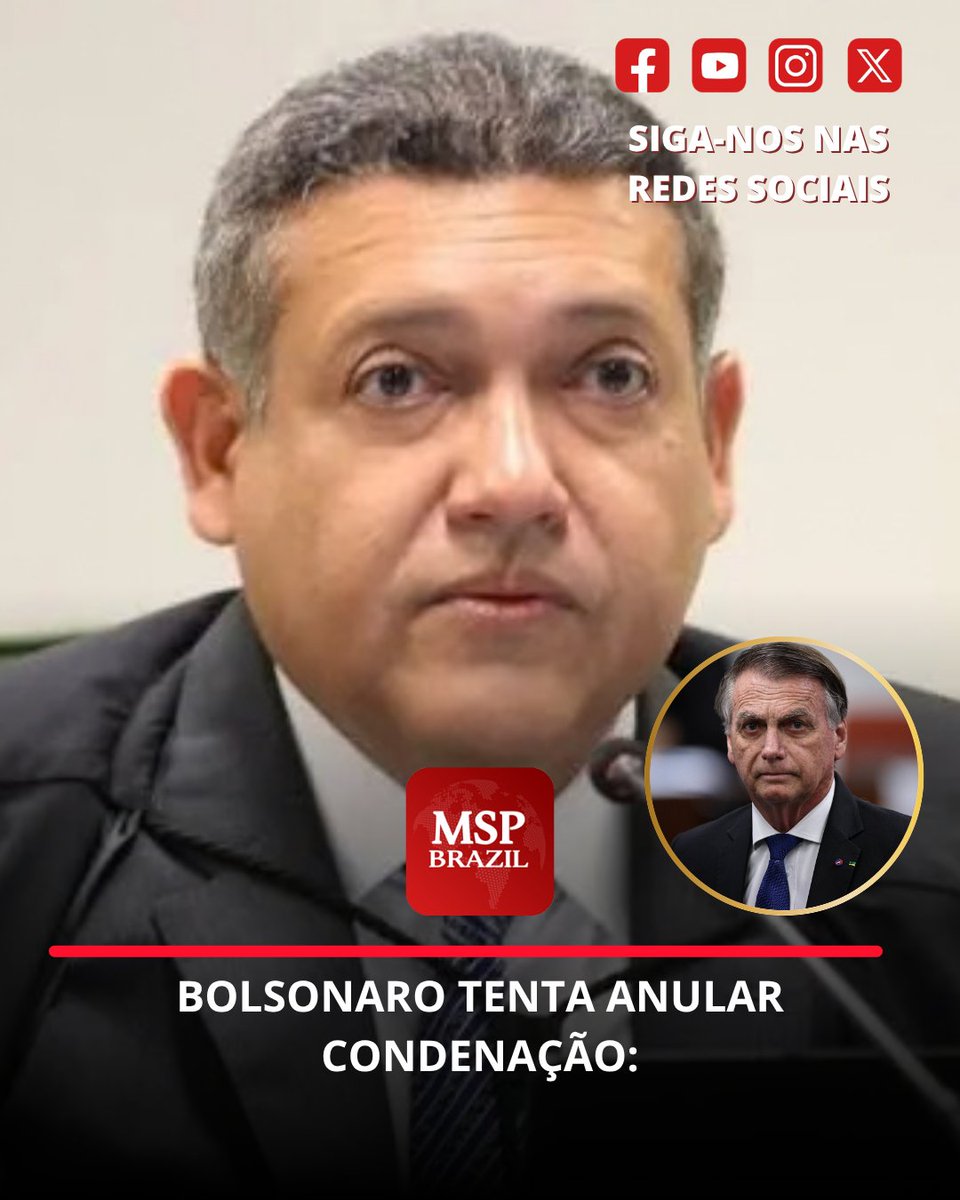 mspbra's tweet photo. A defesa de Jair Bolsonaro apresentou novo pedido para tentar anular a condenação de 27 anos e 3 meses no caso da trama golpista.

O argumento é que um parecer técnico teria identificado falhas na cadeia de custódia de provas digitais. O pedido ficou sob relatoria de Nunes Marques, que já conduz outra revisão criminal de Bolsonaro.