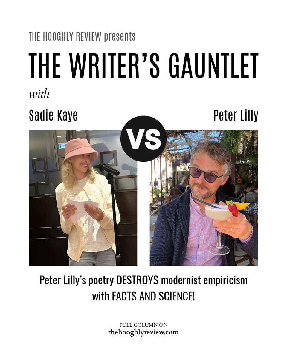 HooghlyReview's tweet photo. On @sadiekaye's Writer's Gauntlet this week, we have @PeterLillyPoems, British poet from rural France who enjoys Russian literature, loves the Oxford Comma, inhales Garamond, detests other fonts, and destroys modernist empiricism with facts and science!

https://t.co/z8pVyR3tLk https://t.co/QOTi93hm1X