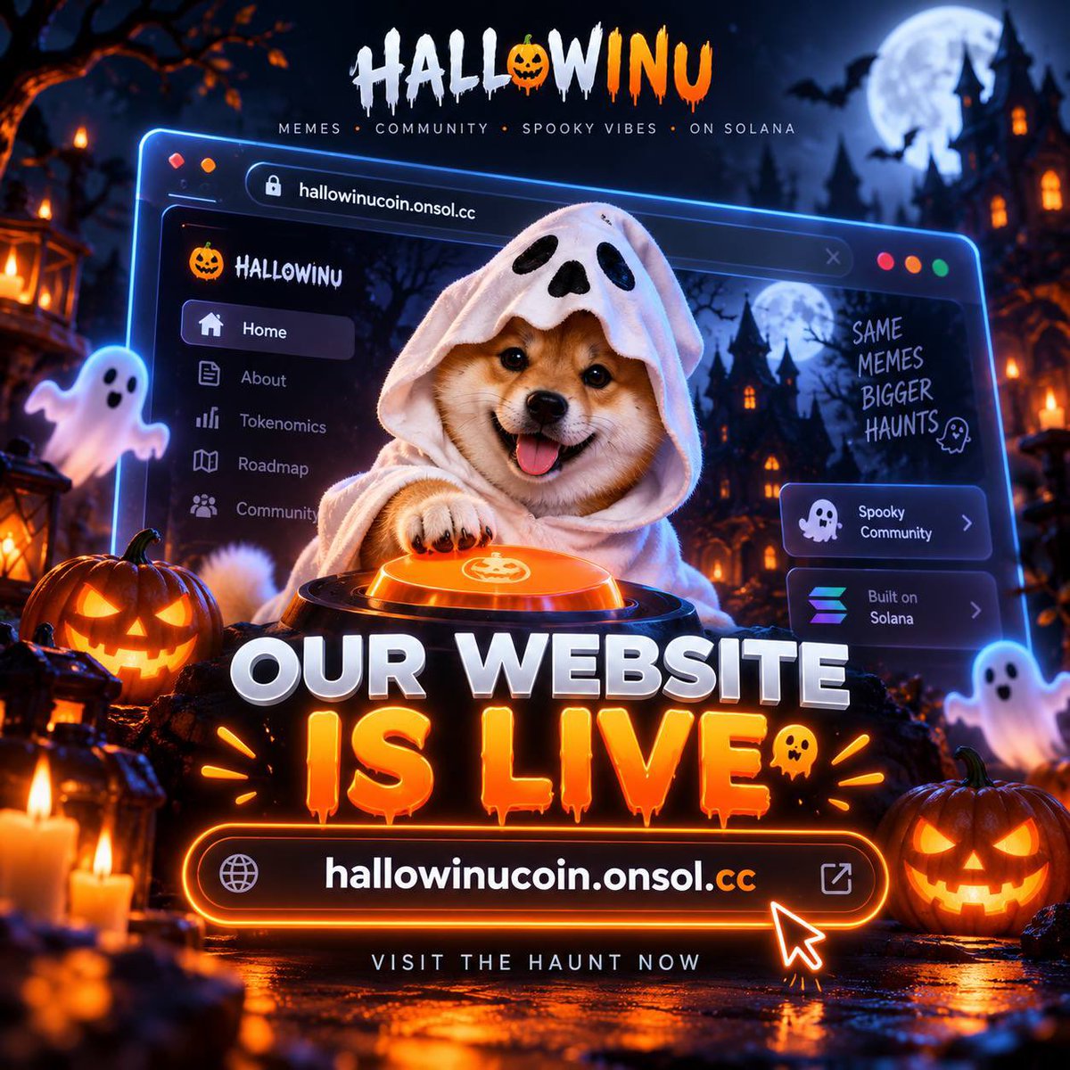 HallowinuOnSol's tweet photo. THE HAUNT HAS A HOME. 👻🎃

The official HallowINU website is now LIVE.

Everything in one place:
👻 Discover the HallowINU story
🔐 Verify the token information
🗺️ Explore our roadmap
❓ Read the FAQ
🌐 Find our official community links
🐕 Meet the ghost behind $HALLOWINU

We’re building more than a ticker.
We’re building a recognizable brand, universe & community.

Enter the haunt ↓
https://t.co/sFG1wItQo5

$HALLOWINU 👻