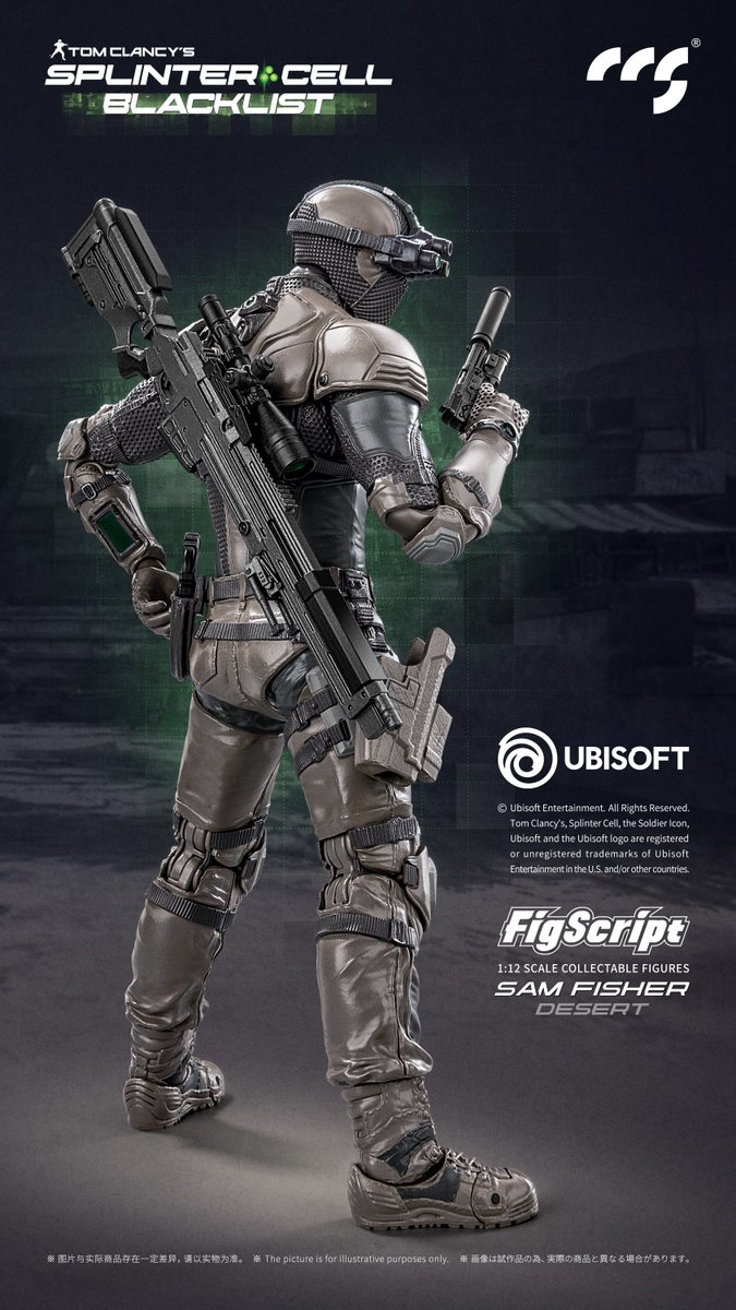 CCS_Site's tweet photo. As Commander of Fourth Echelon, Sam Fisher debuts in a desert tactical camo finish, outfitted with the SC-IS Sniper Rifle and fully rendered in a full stealth combat posture for desert theater operations. https://t.co/VGduMDRG00