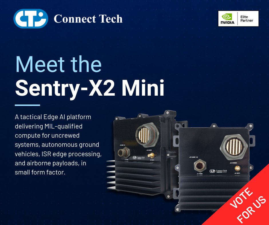 ConnectTechInc's tweet photo. Compact. Rugged. Mission-ready.

Sentry-X2 Mini is nominated for the @AUSAorg Best New Product/Service Award.

Voting opens Oct. 12 for registered attendees and exhibitors.

See it at Booth 953 - https://t.co/qVNXLOgSdf

#AUSA2026 #EdgeAI https://t.co/q7CNyCjP2O