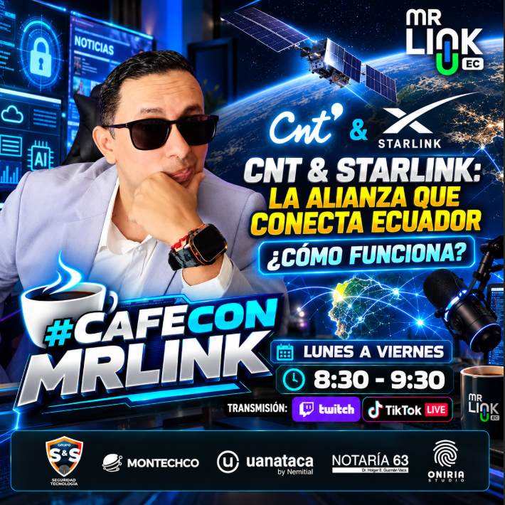 MrLinkEc's tweet photo. 🔴YA EN DIRECTO
#CAFECONMRLINK
EL 1ER NOTICIERO DE CIBERSEGURIDAD DEL ECUADOR

TEMA: CNT &amp; STARLINK FIRMAN CONVENIO PERO COMO FUNCIONA ESTA TECNOLOGÍA? 
QUE CELULAR ES COMPATIBLE?
https://t.co/YtpxbjkNxn
https://t.co/jnWklJ5wBe https://t.co/34M2k3KCyT