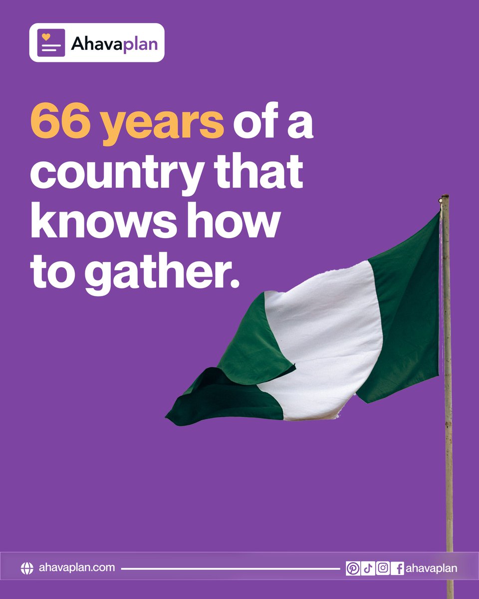 Ahavaplan's tweet photo. Happy 66th, Nigeria! 🇳🇬
​Before the flags and flypasts, someone booked the hall, chased the tailor, and fed the sound man. 
​We built Ahavaplan for your chaos and your joy. We see you! 💚💜

​#NigeriaAt66 #EventIndustryNG #Ahavaplan https://t.co/Mcxj3mDY4j