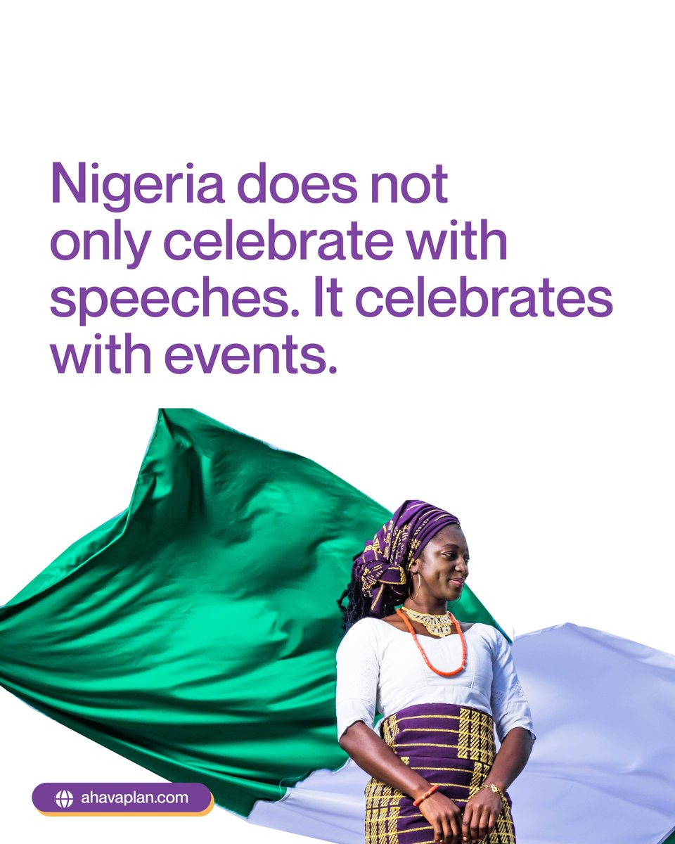 Ahavaplan's tweet photo. Happy 66th, Nigeria! 🇳🇬
​Before the flags and flypasts, someone booked the hall, chased the tailor, and fed the sound man. 
​We built Ahavaplan for your chaos and your joy. We see you! 💚💜

​#NigeriaAt66 #EventIndustryNG #Ahavaplan https://t.co/Mcxj3mDY4j
