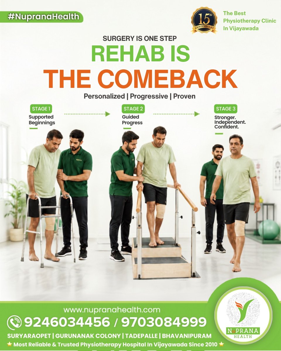 nupranahealth's tweet photo. Surgery can address the problem but rehabilitation plays an important role in helping you rebuild strength, mobility, function, and confidence.
📞 9246034456 | 9703084999
#PostSurgeryRehabilitation #PostSurgicalPhysiotherapy #SurgeryRecovery #Physiotherapy #NupranaHealth https://t.co/Ll0c3AjckC