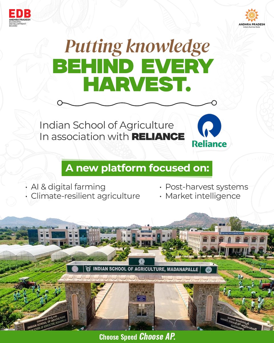 AP_EDB's tweet photo. From a legacy of cultivation to a future of global value creation. 

Andhra Pradesh is building on its horticulture strength with a proposed ₹1 lakh crore integrated horticulture hub, connecting production, processing, storage and markets.

With technology, infrastructure and new platforms shaping the next phase, Rayalaseema is moving from abundance to global ambition.

#ChooseSpeedChooseAP #InvestInAP #APEDB #Horticulture #Rayalaseema #AndhraPradesh