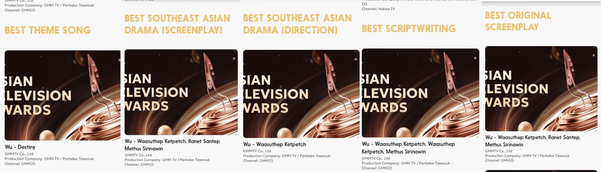 Seraklauss's tweet photo. ASIAN TELEVISION AWARDS IN 31st

Wu nominated for 5 nominees

1. Best Theme Song (Destiny)
2. Best Southeast Asian Drama (Screenplay)
3. Best Southeast Asian Drama (Direction)
4. Best Scriptwriting 
5. Best Original Screenplay

🔗: https://t.co/kj1GVS4KOX…

#WUTheSeries https://t.co/lyIRv4lZDA