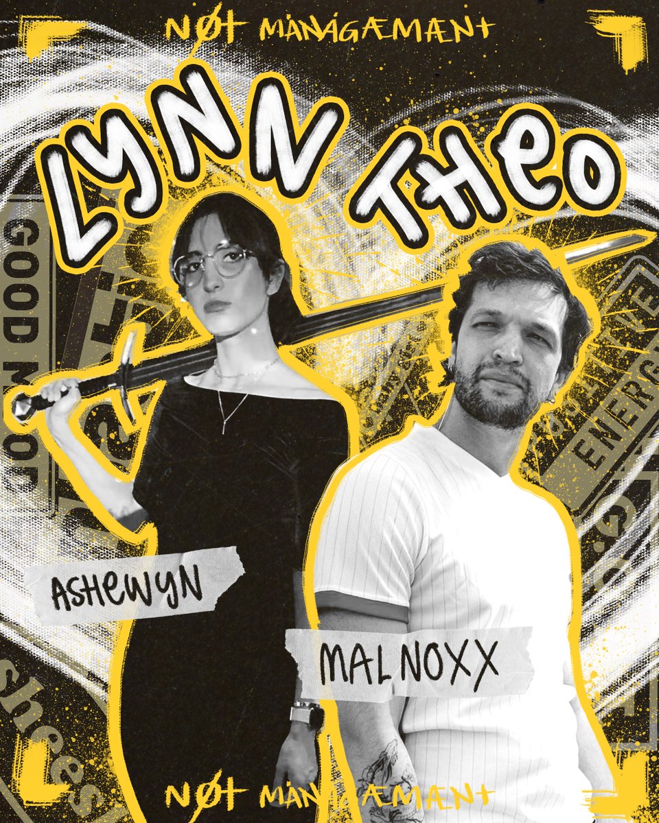 NOTmngmt's tweet photo. just a little appreciation post for our exclusive talent managers @Ashewyn and @Malnoxxtv 🌞💛 

these two absolute badasses go out there and face the scary world of phone calls (ew), zoom meetings, confusing contracts - while fighting for their talents LIFE 🔪 (or was it usage rights? same same)

endlessly grateful for you both and our talents are so lucky to have you 🌼