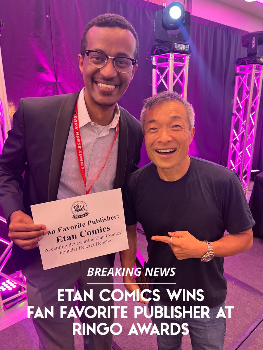 etancomics's tweet photo. We won!!!

Etan Comics just made history. 

The first Black owned comic publisher to win Fan Favorite Publisher at the prestigious Mike Ringo Awards ❤️‍🔥

@comicsbeat @OkayAfrica @bleedingcool @BlackGirlNerds @HoustonChron @BlkNrdProblems @blackcomiclords https://t.co/FlWfvlqYmP