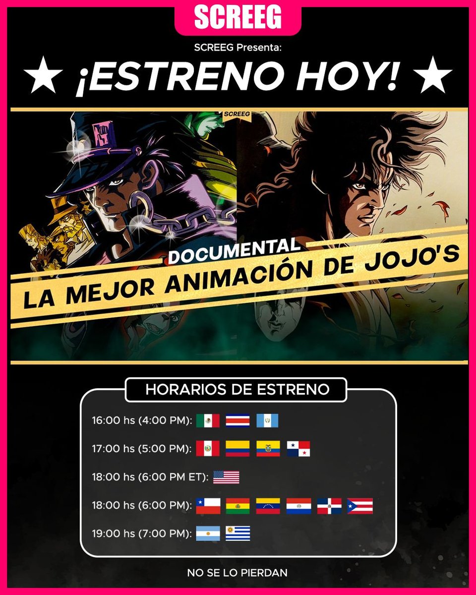 screegdbz's tweet photo. ESTRENO HOY:
🔅La PELÍCULA PERDIDA y Las OVAS de JoJo's Bizarre Adventure | El Documental
-Conocé la historia, los secretos y los detalles de la mejor animación de JoJo's y A.P.P.P. .
LINK: https://t.co/KCDS5X7hwH
#JoJosbizarreadventure #youtube #hirohikoaraki #APPP #jojos https://t.co/8fjiXqNB8g