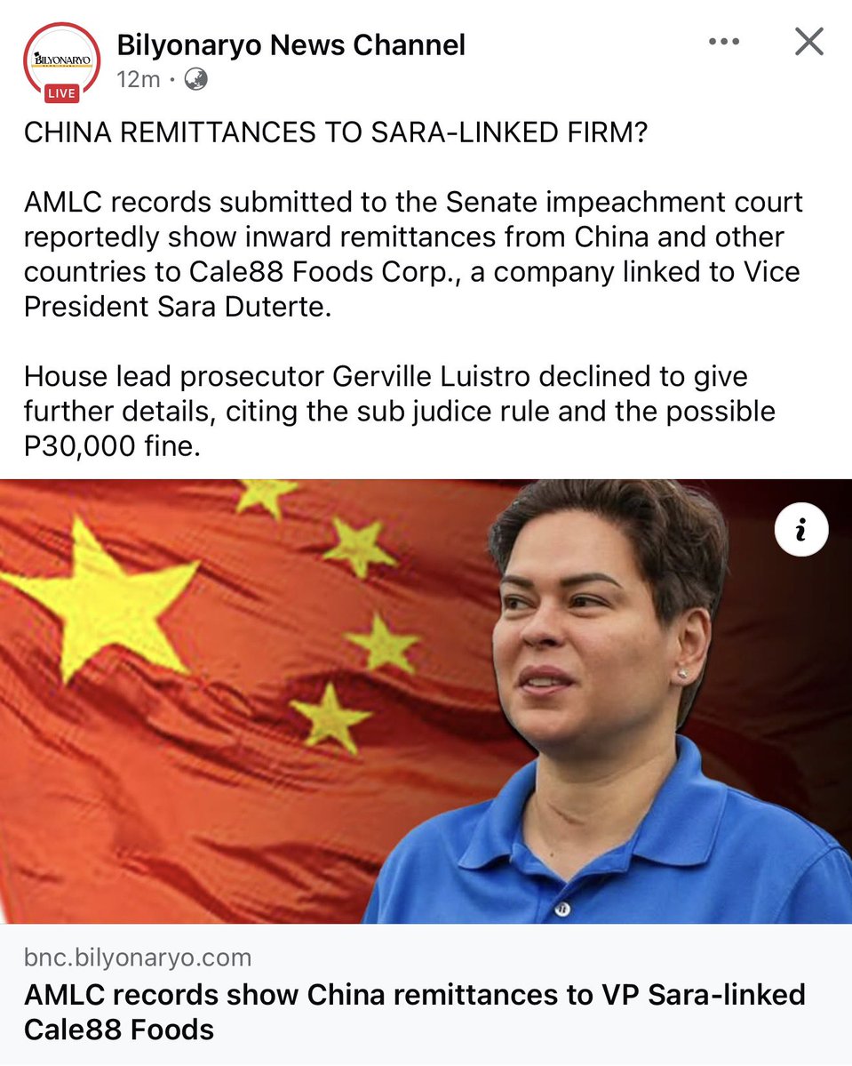 jesusfalcis's tweet photo. 🚨 OMG!

Bilyonaryo News Channel reports that Cale88, a company linked to Sara Duterte, received remittances from China based on AMLC records!

⚠️ Totoo kaya eto?

Sabi ni tweety bird from Davao City, Cale88 received ₱300 Million in sales (or net profit na?) from China.

🙀 https://t.co/vjZI7eCMBH