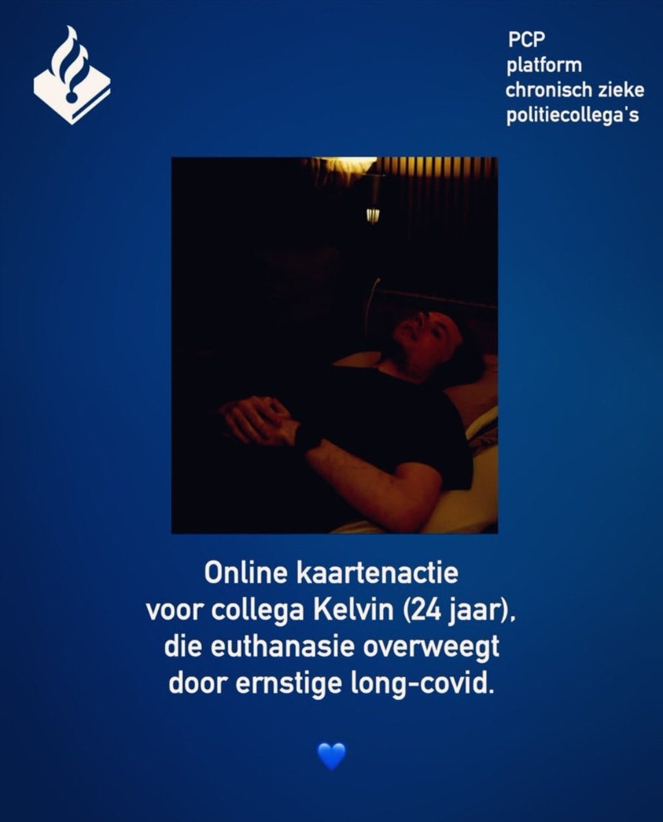 maartenbrink's tweet photo. Online kaartenactie voor politieagent Kelvin (24 ), die #euthanasie overweegt door ernstige long-covid.

Wil je Kelvin een bemoediging sturen?💙 
Deel ook meteen even dit bericht!
#longcovid #postcovid #chronischziek #PAIS #politie
https://t.co/sXCKO30aGy https://t.co/BoEh4UoKAX