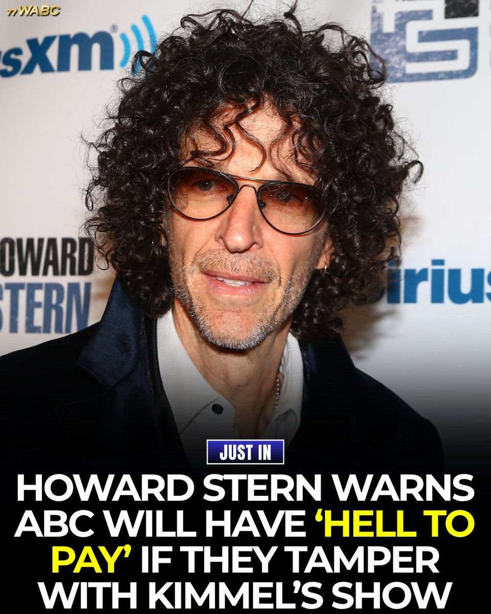 77WABCradio's tweet photo. Howard Stern is warning ABC against interfering with Jimmy Kimmel’s late-night show, saying the network would have “hell to pay” if it tried to tamper with the program.

Stern defended Kimmel’s independence and argued that network pressure on the show would trigger major backlash.

Photo via Reuters