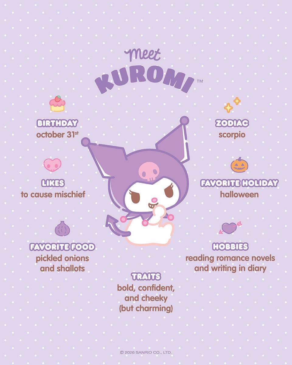 sanrio's tweet photo. October's Friend of the Month is no surprise... it's Kuromi!🖤💜 https://t.co/wrFgpRCoQN